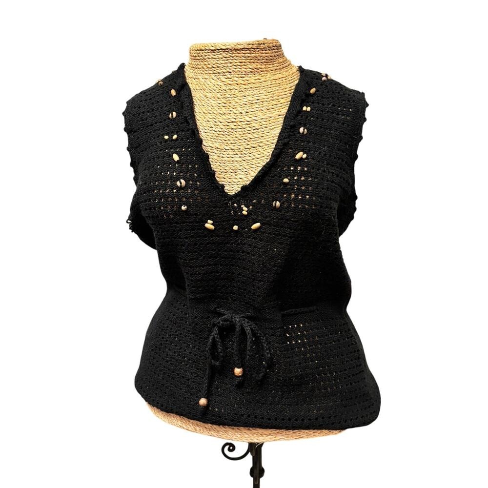 Y2K Beaded Black Crochet‎ Tank – Express Medium Festival Fairycore Top - Picture 2 of 6